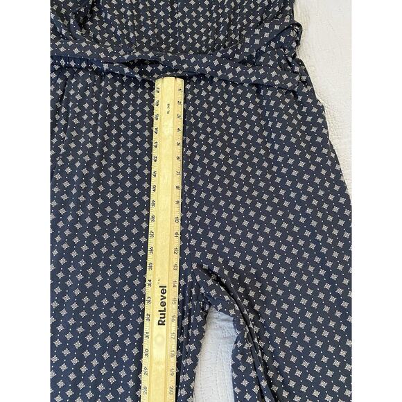 NWT Sz XL Garnet Hill LS Elas Nck Blue Prnt Waistbnd Tie Pkts Wide Leg Jump Suit - Picture 13 of 15